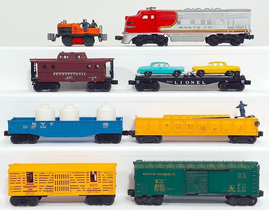 Lionel Postwar O Gauge 2383 Santa Fe Nonpowered F - 3 Diesel Unit and Six (6) Assorted Freight Cars (1 of 8)