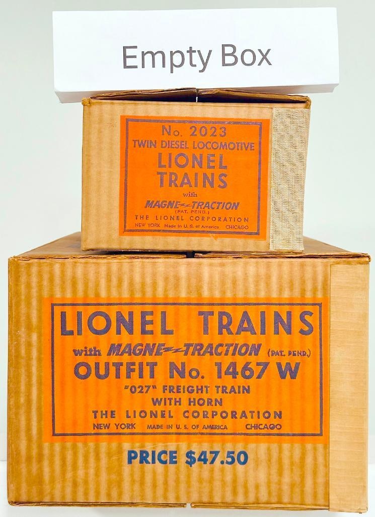 Lionel Postwar O Gauge Outfit No. 1467W only and 2023 Twin Diesel Locomotive Master Carton only (1 of 6)