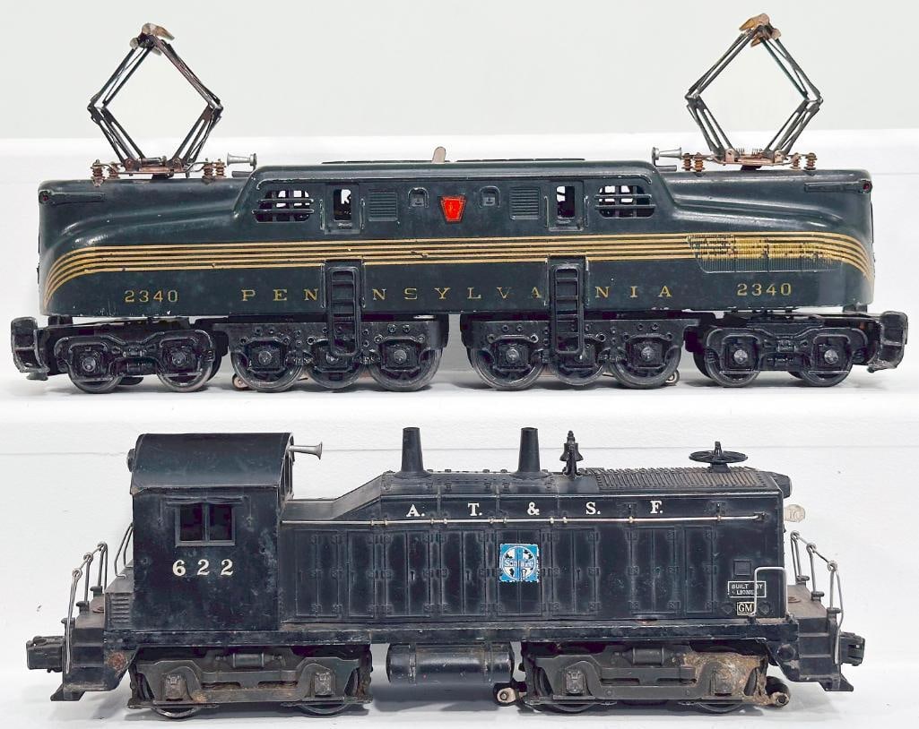 Lionel Postwar O Gauge 2340 Green GG1 5 Stripe Electric Locomotive and 622 Santa Fe Switcher (1 of 6)