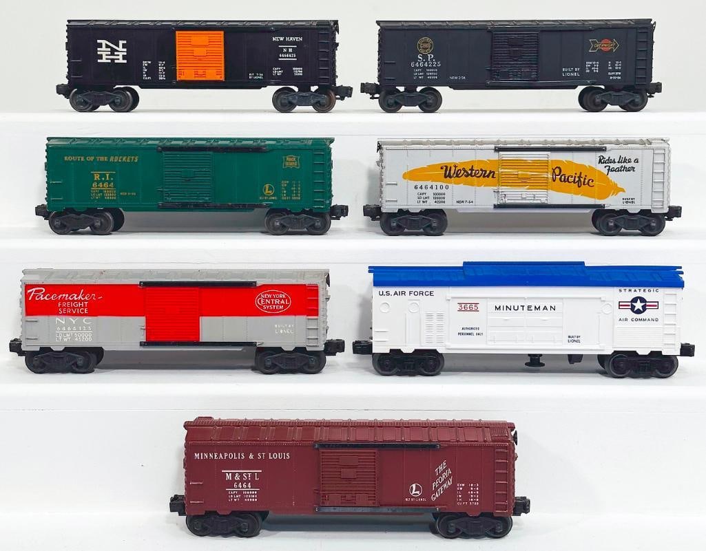 Lionel Postwar O Gauge 3665 Minuteman Rocket Launching Box Car and Six (6) Assorted Box Cars (1 of 6)