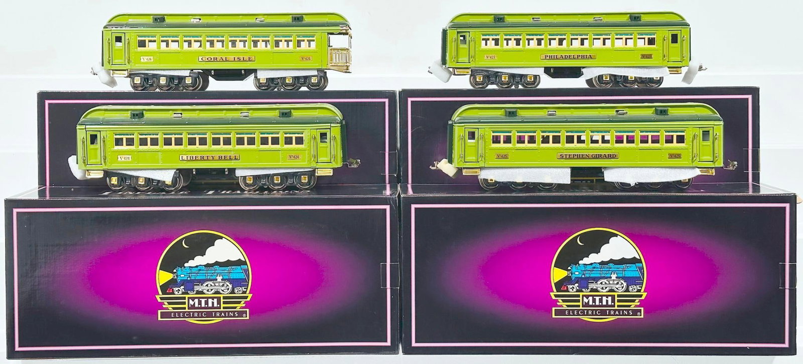 MTH Tinplate Traditions Modern Standard Gauge 426–425–427–424 Stephen Girard Passenger Cars (1 of 8)