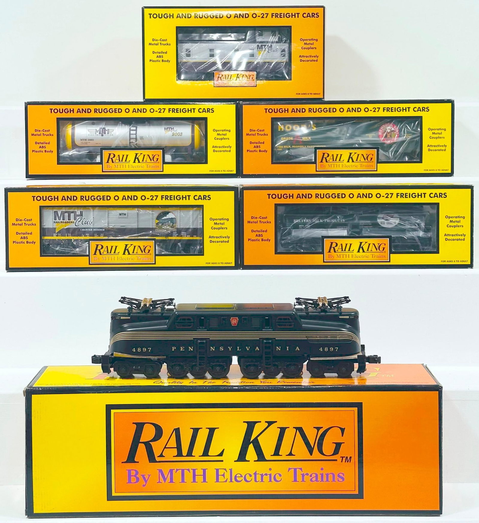 MTH Rail King Modern O Gauge Pennsylvania Brunswick Green 5 Stripe GG-1 with PS 1.0/5 Freight Cars (1 of 10)