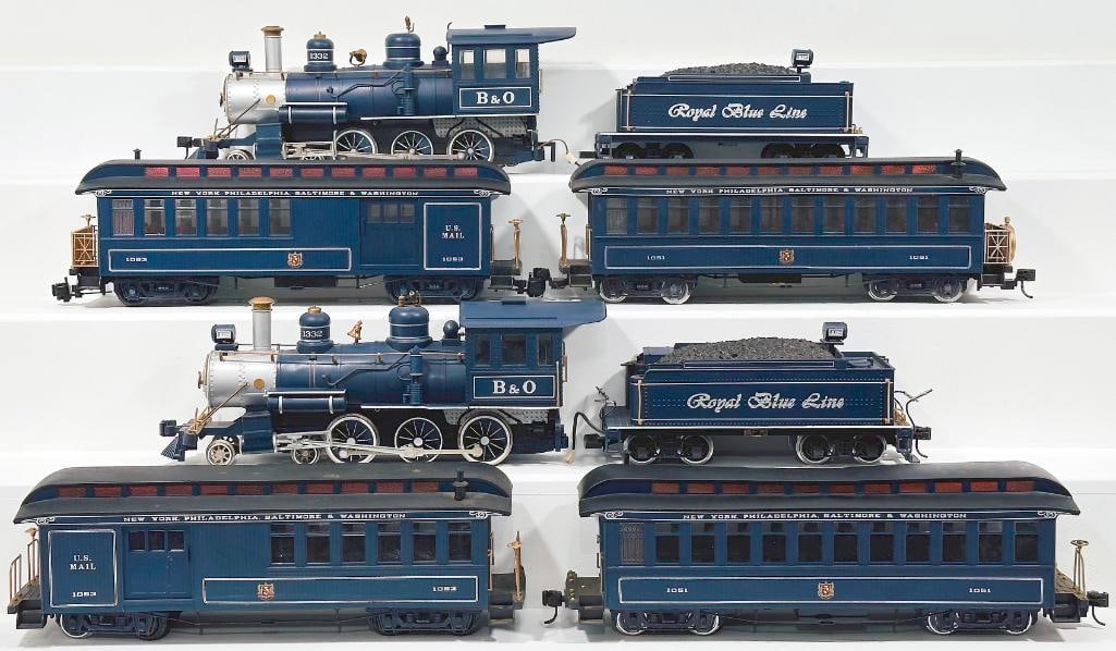 Bachmann Modern G Scale Royal Blue Line Locomotive and Tender X2 and Four Assorted Royal Blue Cars (1 of 8)