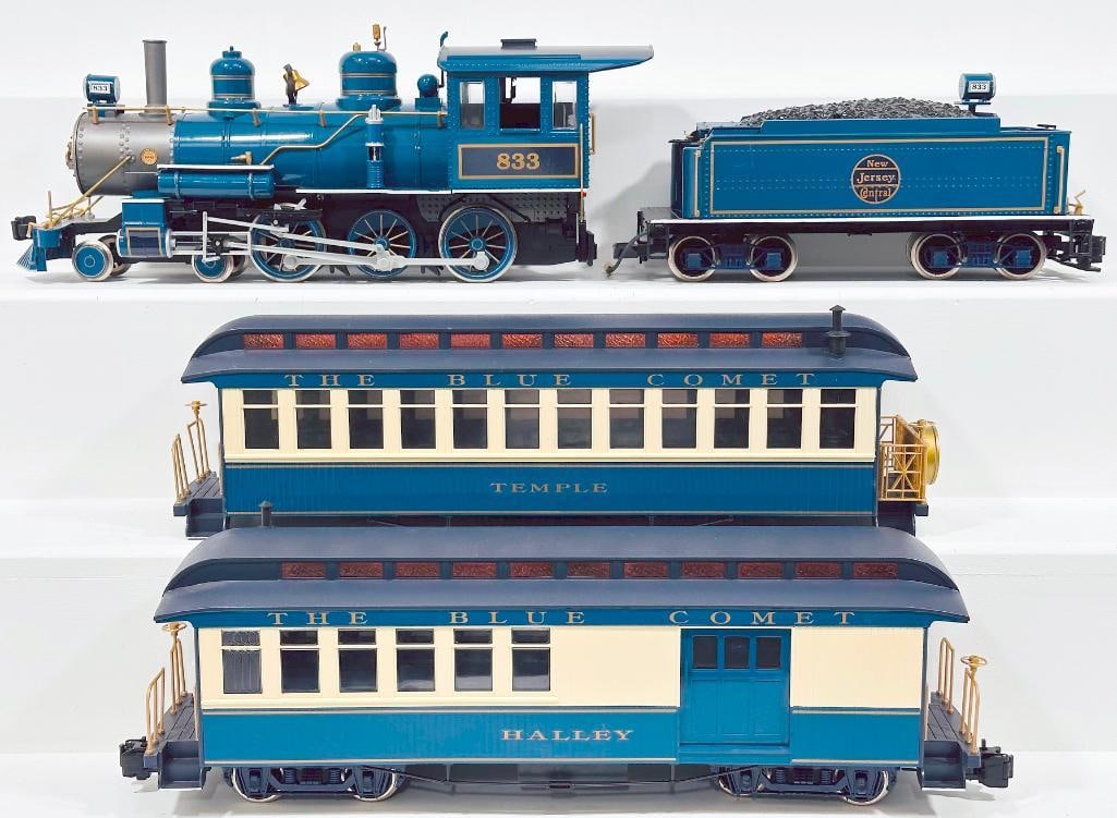 Bachmann Modern G Scale 4 – 6 – 0 New Jersey Central Locomotive and Tender and Two Blue Comet (1 of 6)