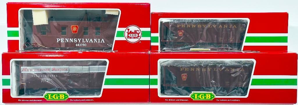 LGB Modern G Scale 46915 PRR Box Car/43790 Pennsylvania Caboose/44760 Pennsylvania Hopper X2 (1 of 5)