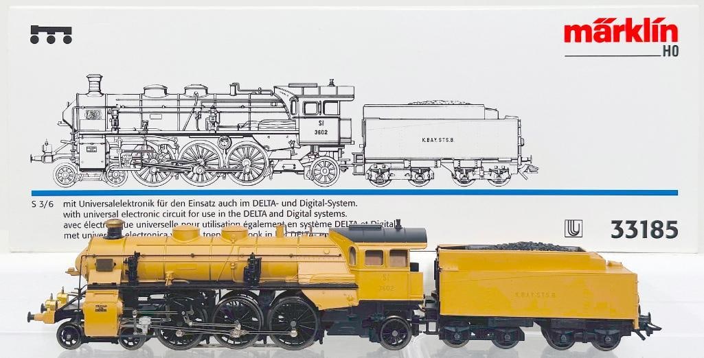 Marklin Modern HO Scale #33185 4 - 6 - 2 Bavarian S 3/6 Locomotive and Tender Boxed: Marklin Modern HO Scale #33185 4 - 6 - 2 Bavarian S 3/6 Locomotive and Tender Boxed, in C8 or better and with its original box - with Delta Digital. This item is 13 inches long.