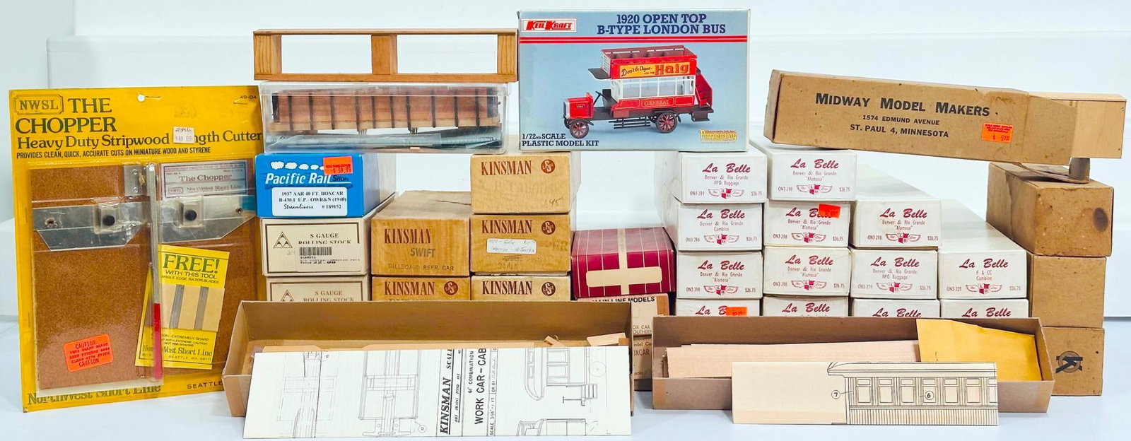 La Belle Postwar HO Scale D & RG Passenger Car kits-Kinsman Postwar S Gauge Kits and Rolling Stock: La Belle Postwar HO Scale D & RG Passenger Car kits - Kinsman Postwar S Gauge Kits -Assorted S Gauge Rolling Stock - miscellaneous items - NWL The Chopper Heavy-Duty Strip Wood Cutter Tender, in C7
