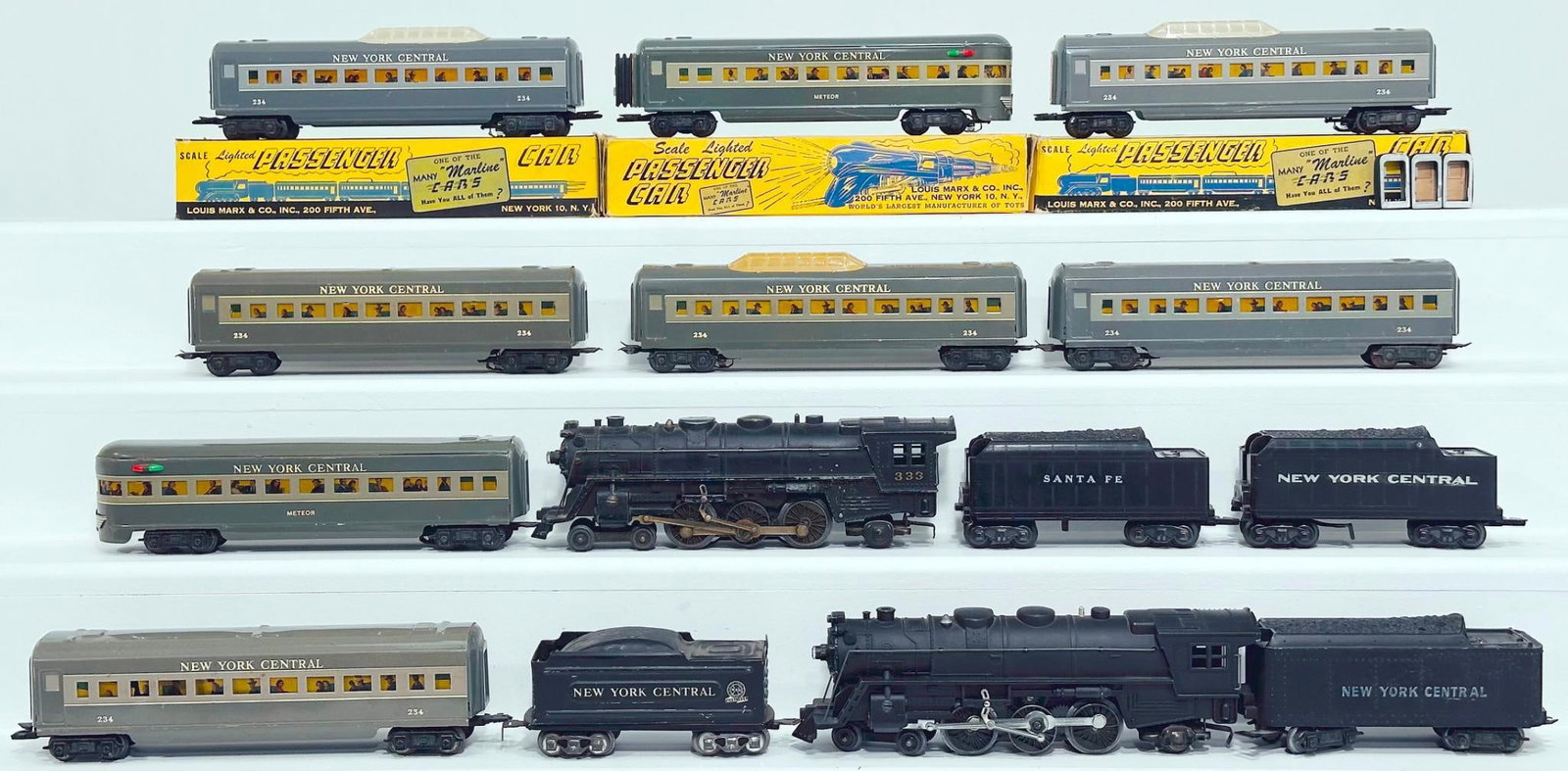 Marx Postwar O Gauge New York Central 4 - 6 - 2 Locomotive and Tender and Five (5) Assorted NYC Cars (1 of 10)