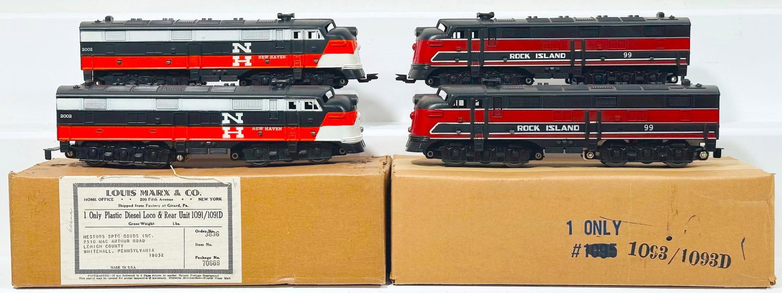 Marx Postwar O Gauge New Haven A-A Powered and Dummy Diesel Units Boxed and Rock Island A-A Powered (1 of 8)