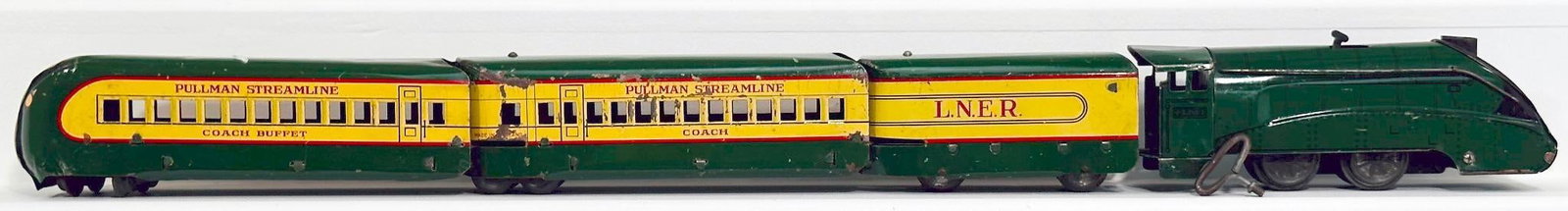 British Marx Prewar O Gauge Green Litho LNER Clockwork Locomotive and Tender and Two (2) Streamliner (1 of 6)