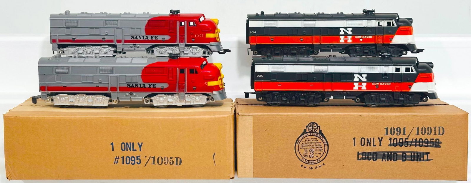 Marx Postwar O Gauge Santa Fe A - A Powered and Dummy Diesel Units Boxed and New Haven A - A Powered (1 of 8)