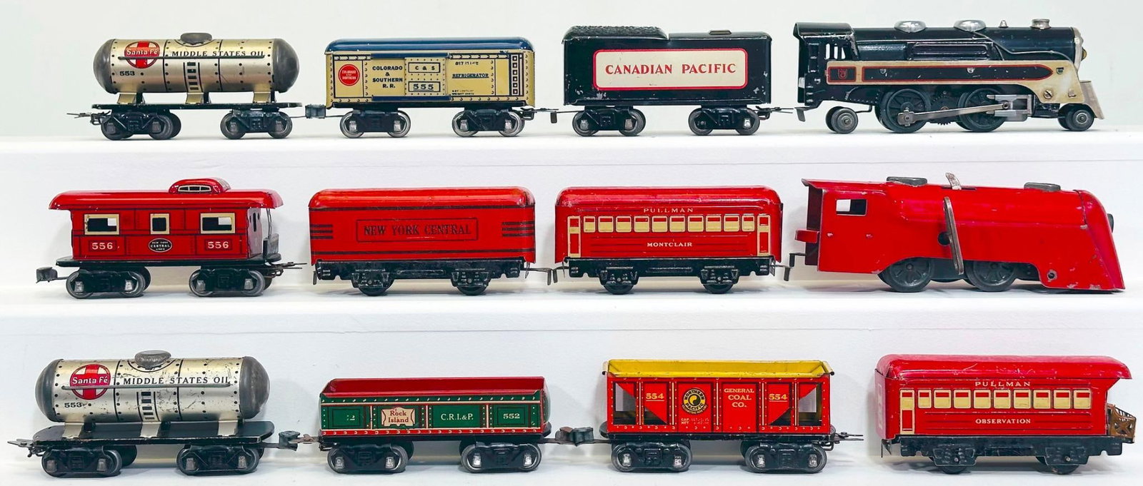 Marx Postwar O Gauge Black and Silver Locomotive/ Clockwork Red Locomotive & Tender/Six (6) Cars (1 of 8)