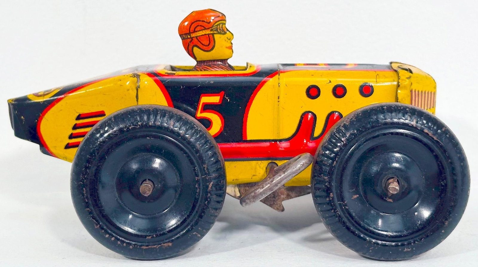 Marx Prewar 4 Wheel yellow Race Car Clockwork: Marx Prewar 4 Wheel yellow Race Car Clockwork, in C6 to C6 plus.