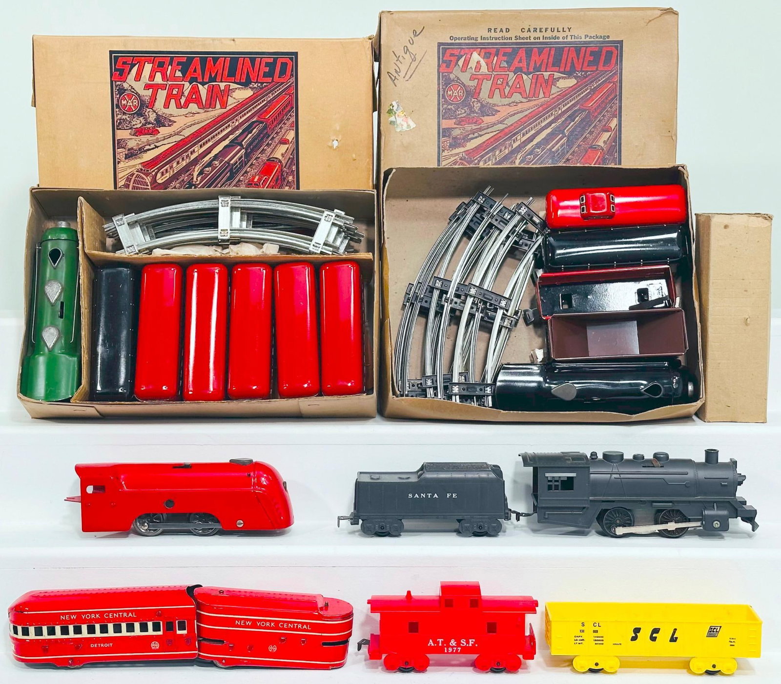 Marx Prewar and Postwar O Gauge Red Locomotive and Tender and NYC Streamlined Observation Car (1 of 12)