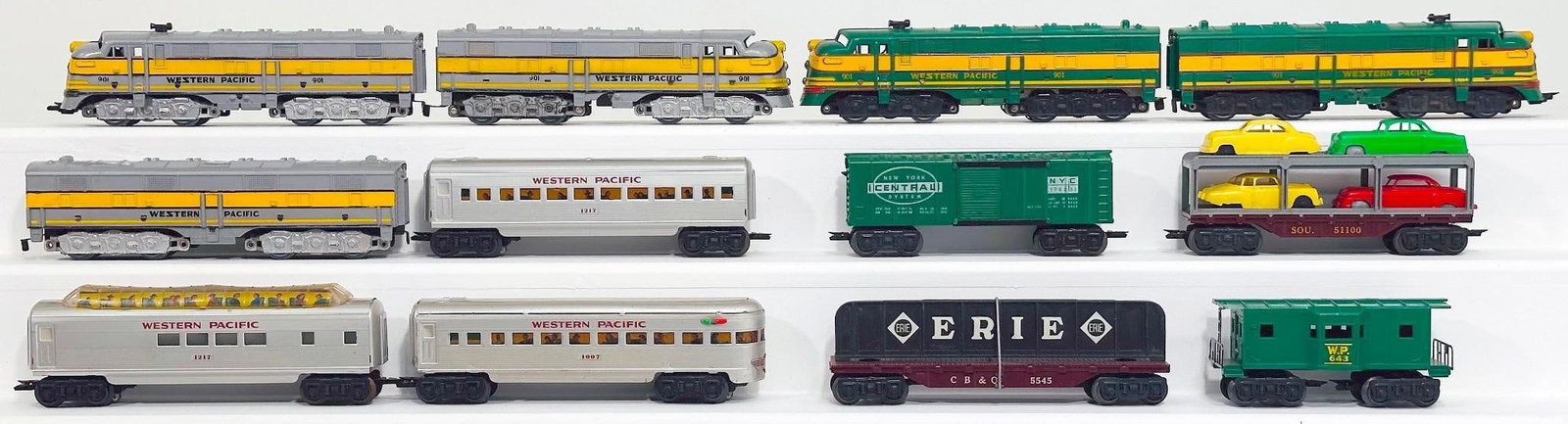 Marx Postwar O Gauge Western Pacific A - B - A Diesel Units/Three (3) Western Pacific Passenger Cars (1 of 8)