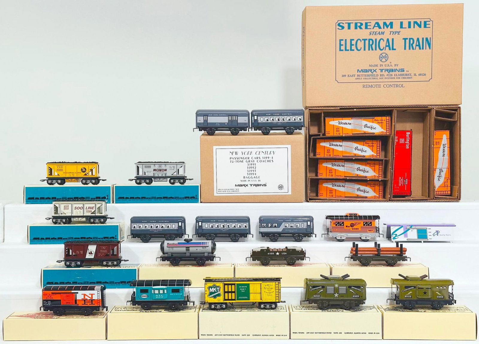 New Marx Modern O Gauge Twelve (12) Assorted Freight Cars Boxed and NYC Assorted Two-Tone Cars (1 of 12)