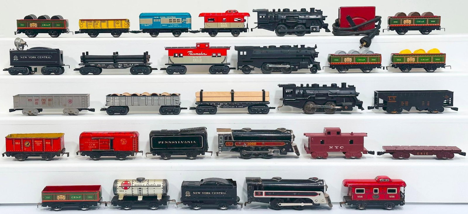 Marx Prewar and Postwar O Gauge Assorted Locomotives and Tenders and Assorted Freight Cars: Marx Prewar and Postwar O Gauge Assorted Locomotives and Tenders and Assorted Freight Cars, each in C6 to C7. This is a General Condition Lot, meaning we have not graded or examined every item in the 