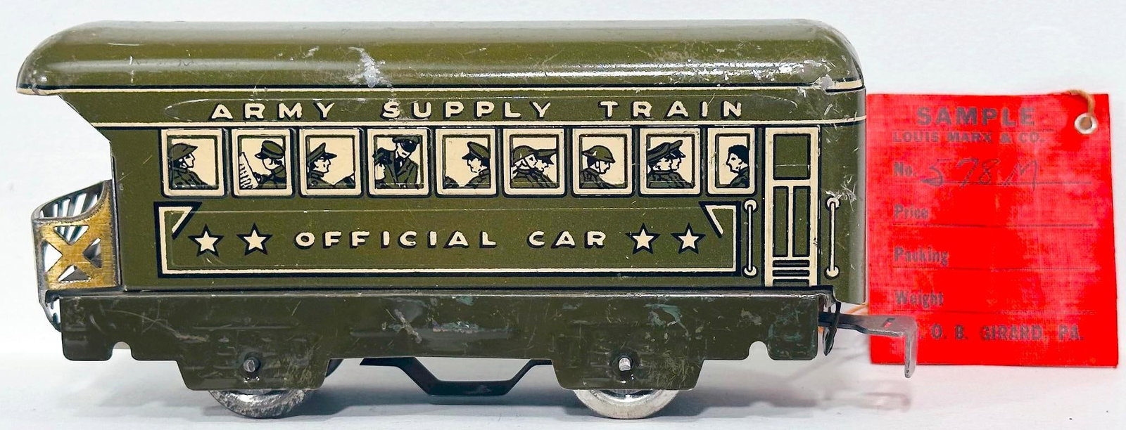 Marx Prewar O Gauge Factory Archive Sample No. 578M Army Supply Train Official Car (1 of 8)