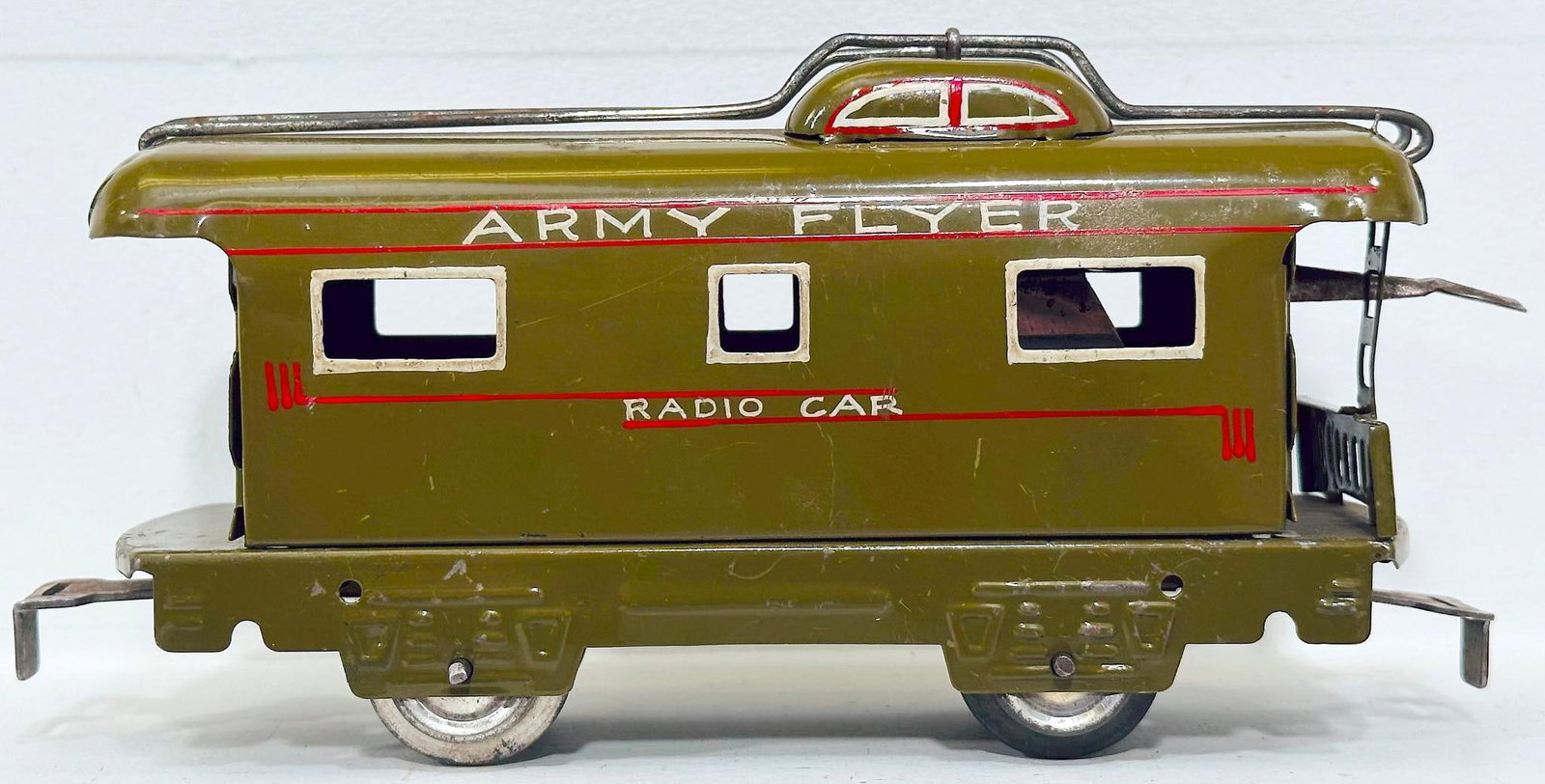 Marx Prewar O Gauge Factory Prototype Army Flyer Radio Car Caboose (1 of 7)