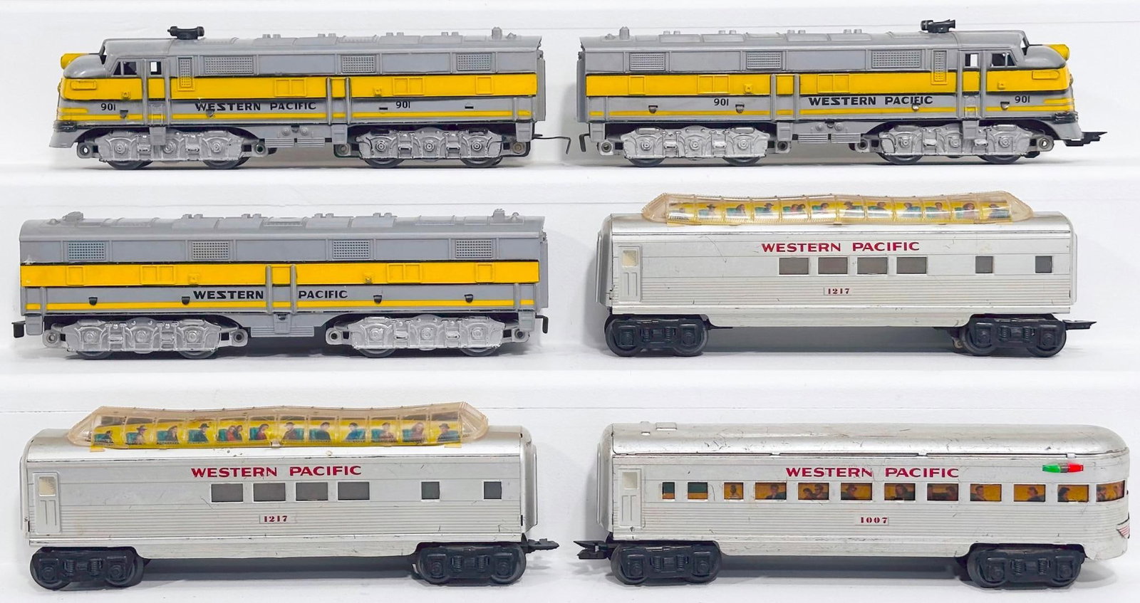 Marx Postwar O Gauge Western Pacific A - B - A Diesel Units and three (3) assorted Passenger Cars (1 of 6)