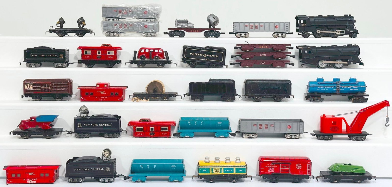Marx Prewar and Postwar O Gauge Assorted Steam Engines - Freight Cars - Flat Cars with loads (1 of 10)