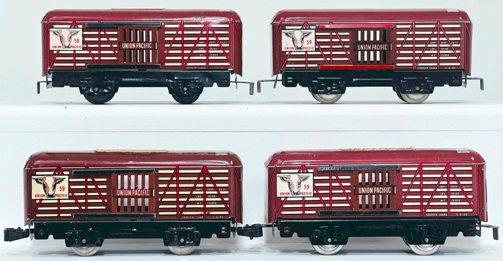 Marx Postwar O Gauge Four (4) Assorted tin Factory Archive Union Pacific Livestock Cars (1 of 7)