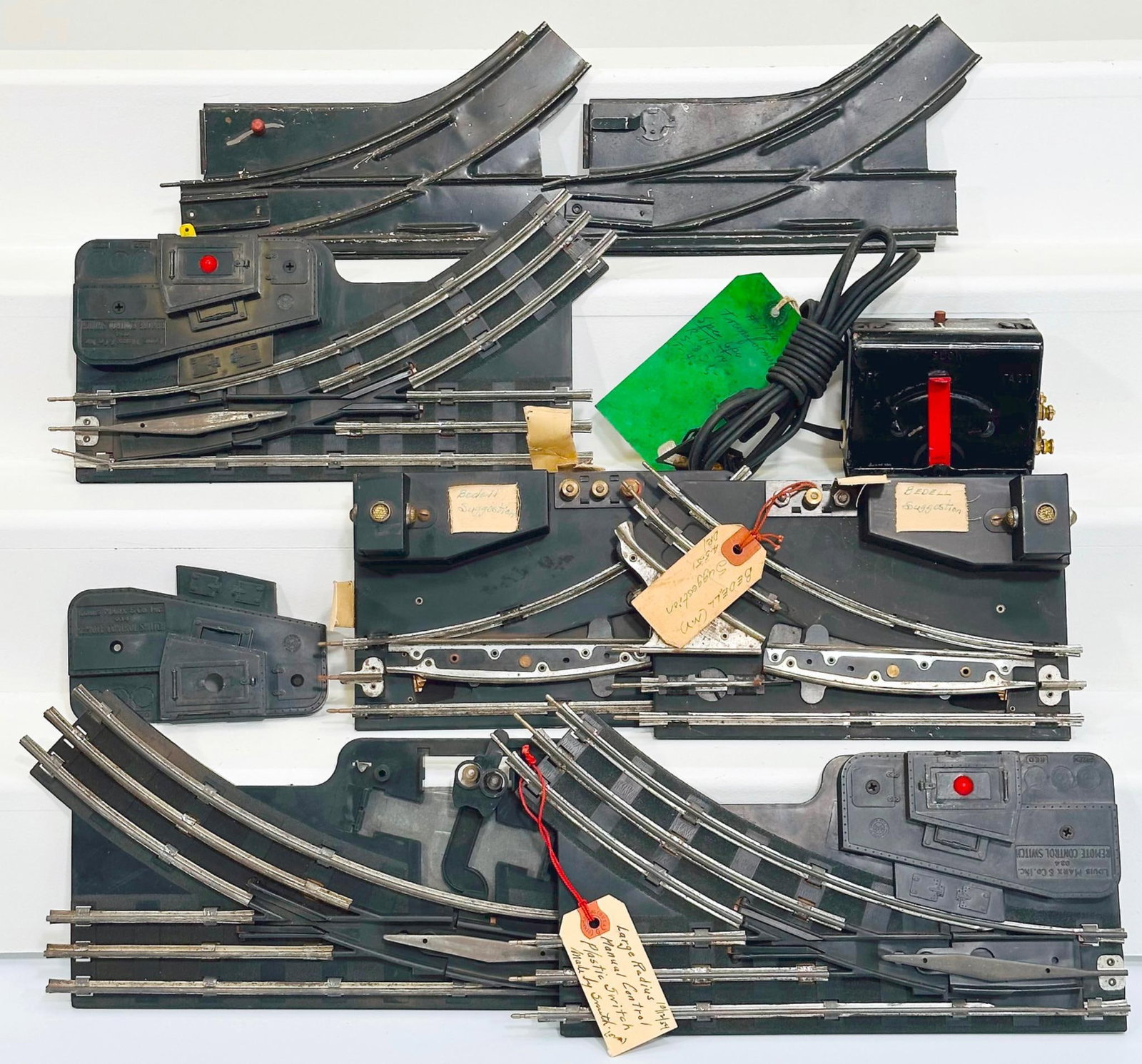 Marx Postwar O Gauge Factory Prototype Remote-Control Switches: Marx Postwar O Gauge Factory Prototype Remote-Control Switches, Model #2253, dated May 26, 1955, in C6 or better. This Lot also includes Factory Prototype Circuit Breaker, Model #749, in C6 minus. Thi