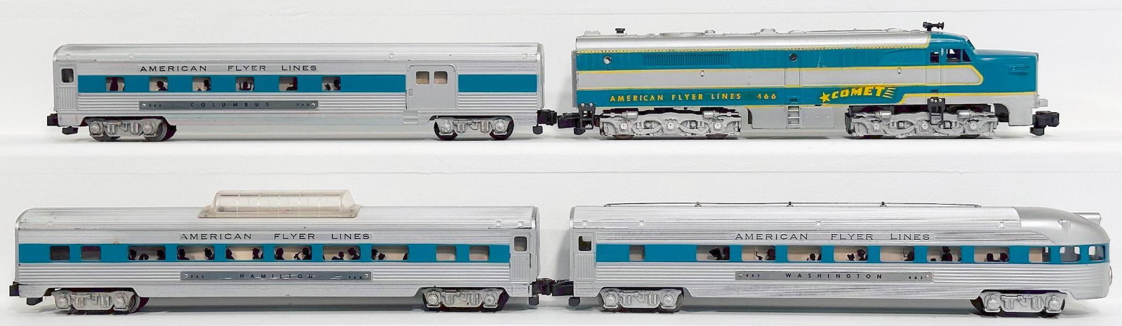 American Flyer Postwar S Gauge 466 Comet A Powered Diesel Unit/ 963-960-962 Passenger Cars (1 of 6)