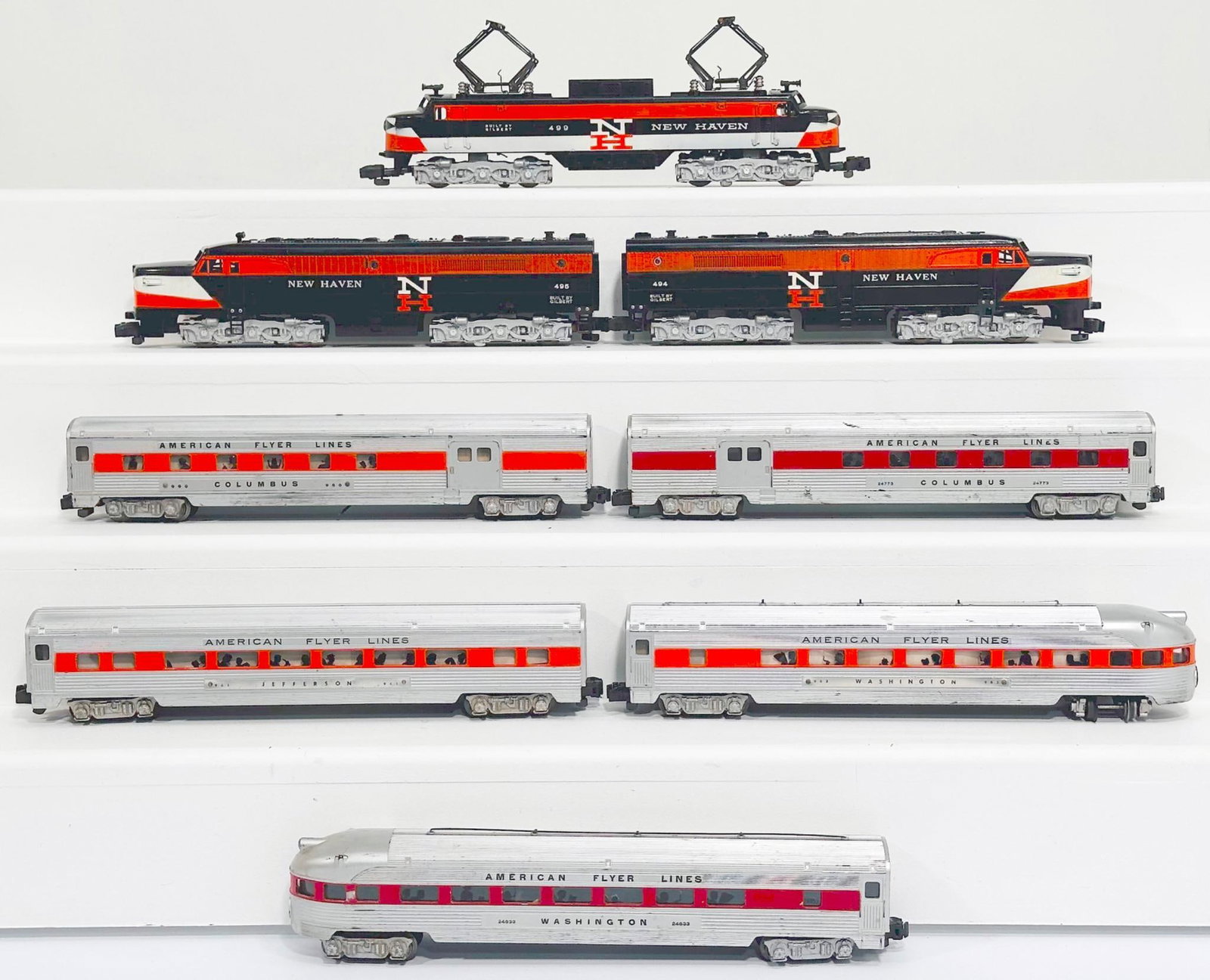 American Flyer Postwar S Gauge 499 New Haven Electric Switcher/ 495/494 New Haven Passenger Car Set (1 of 6)
