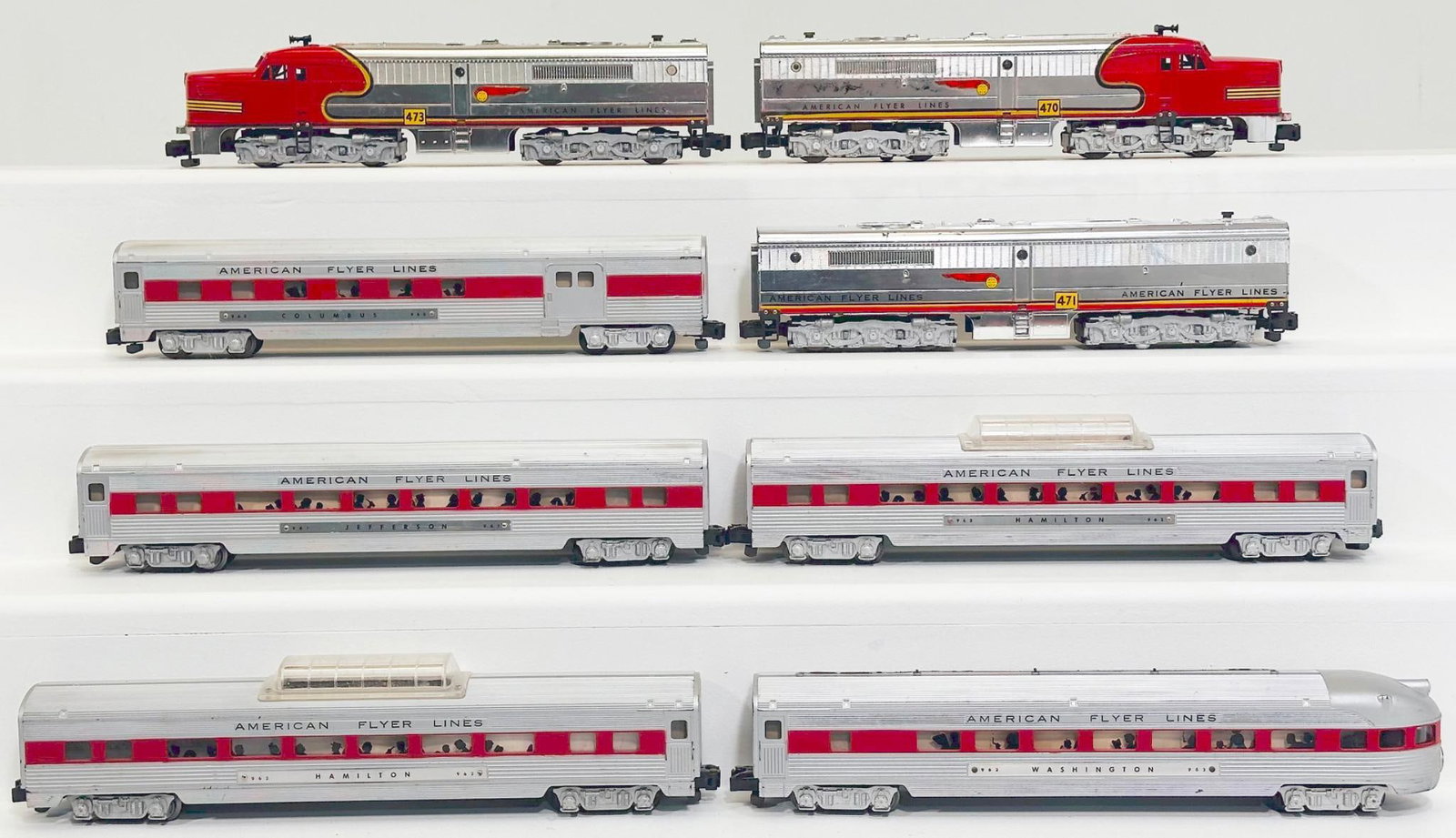 American Flyer Postwar S Gauge Santa Fe 470 - 471 - 473 A - B - A Alco Diesel Units/Five (5) Cars (1 of 6)