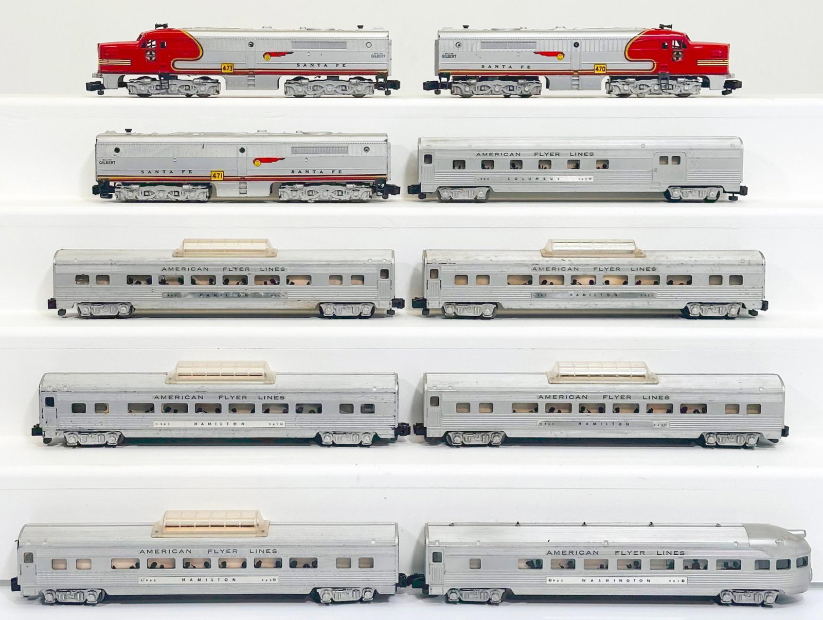 American Flyer Postwar S Gauge 470 - 471 - 473 Santa Fe A-B-A Alco Diesel Units and Seven (7) Cars (1 of 6)
