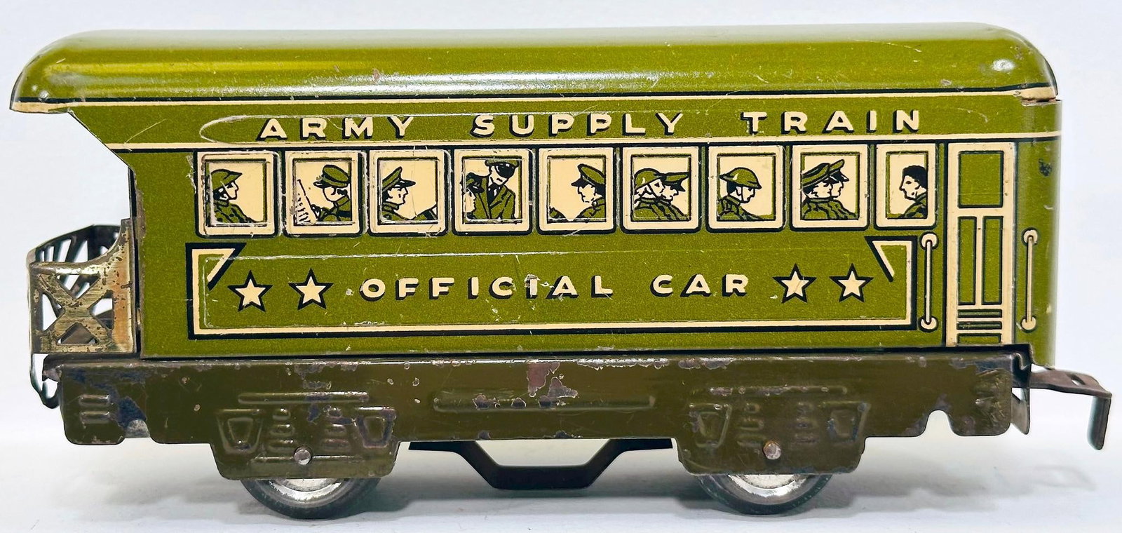Marx Postwar O Gauge 558M "Official Car" 4 Wheel Observation Car with light in olive color/black (1 of 6)