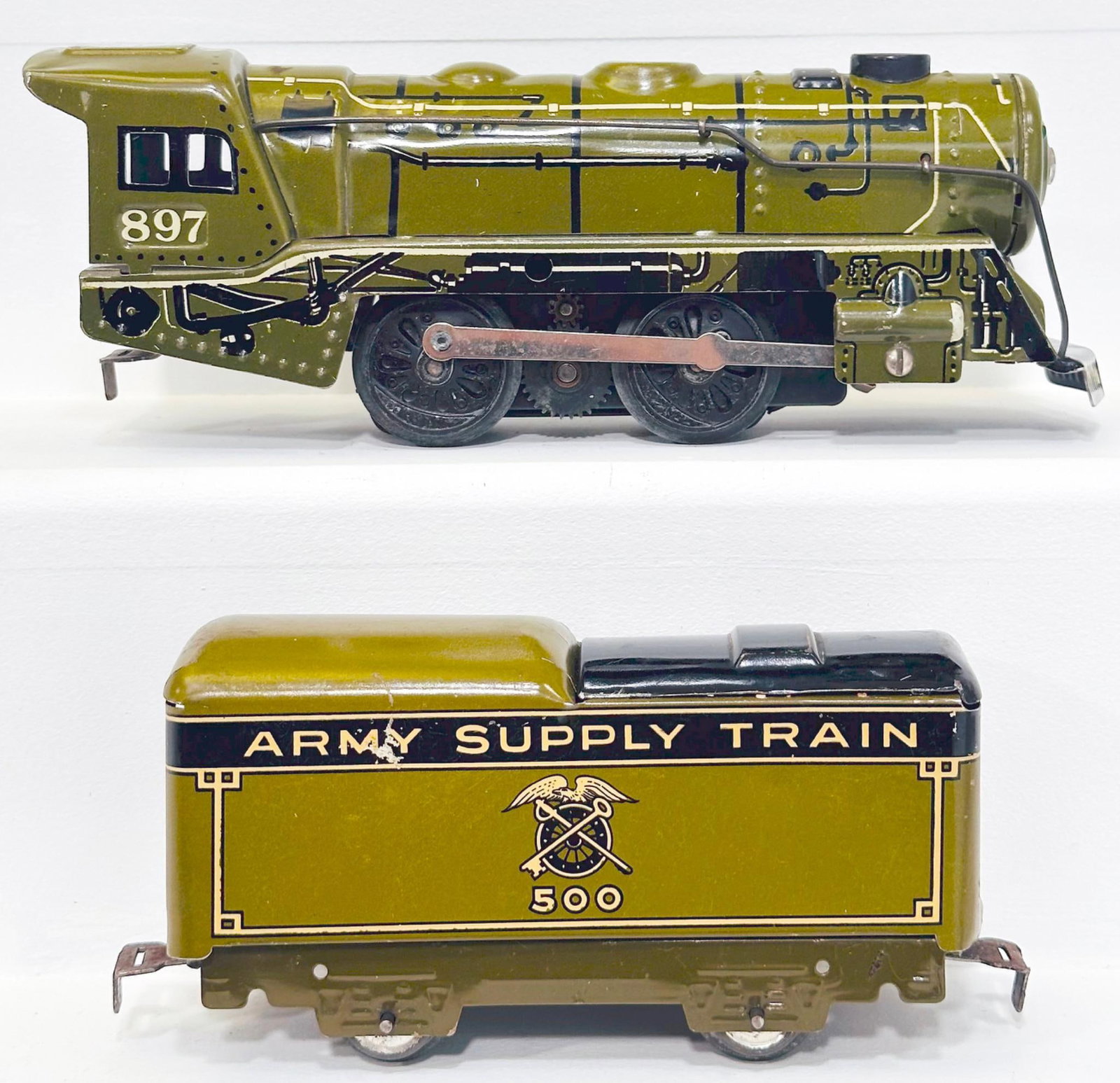 Marx Postwar O Gauge 897 Clockwork 0-4-0 Steam Locomotive Electric with 45 4 Wheel Streamline Tender (1 of 6)