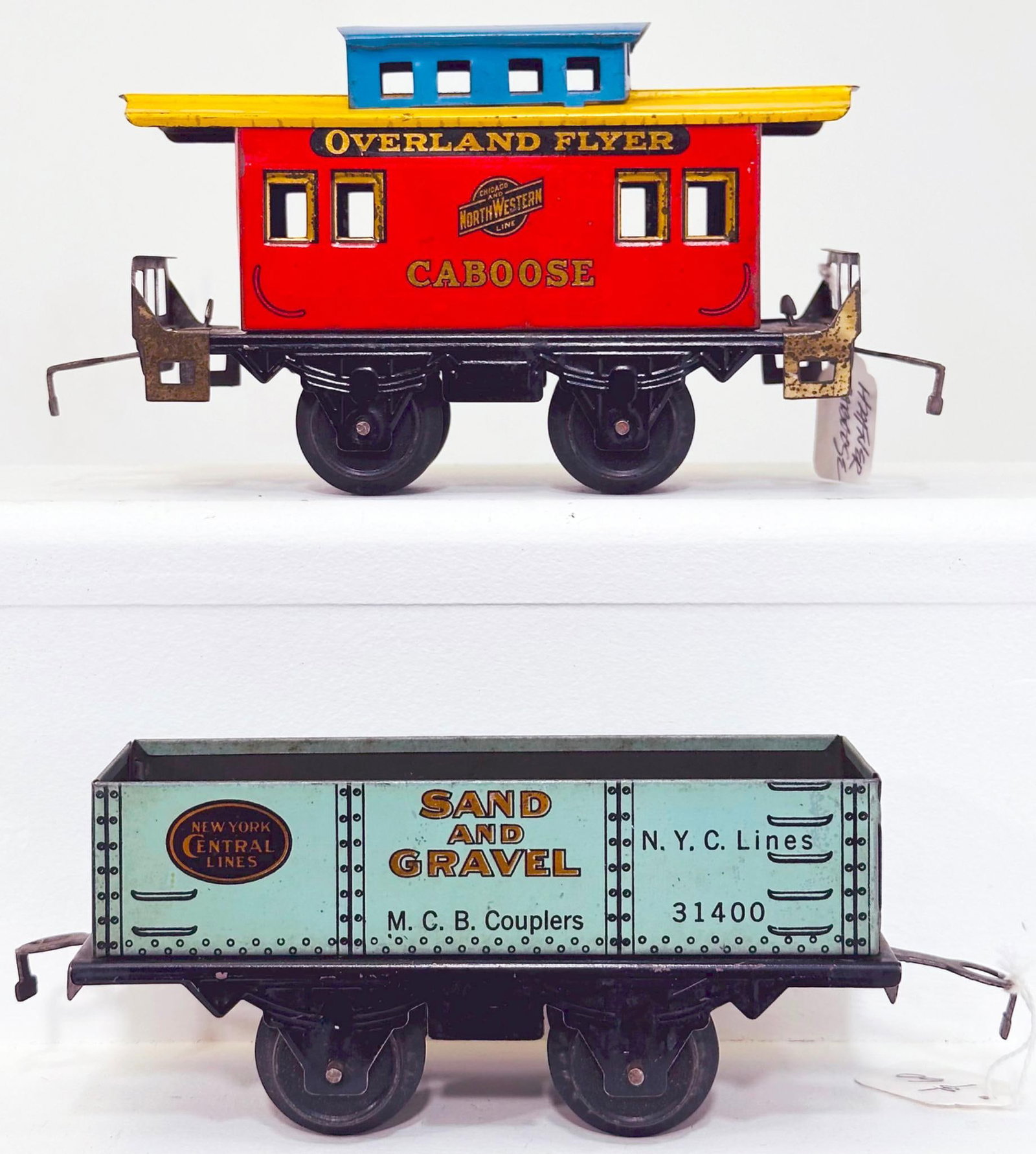 Hafner Prewar O Gauge Two Late Prewar Freight Cars Including Sand Gravel Litho Gondola and Caboose (1 of 6)