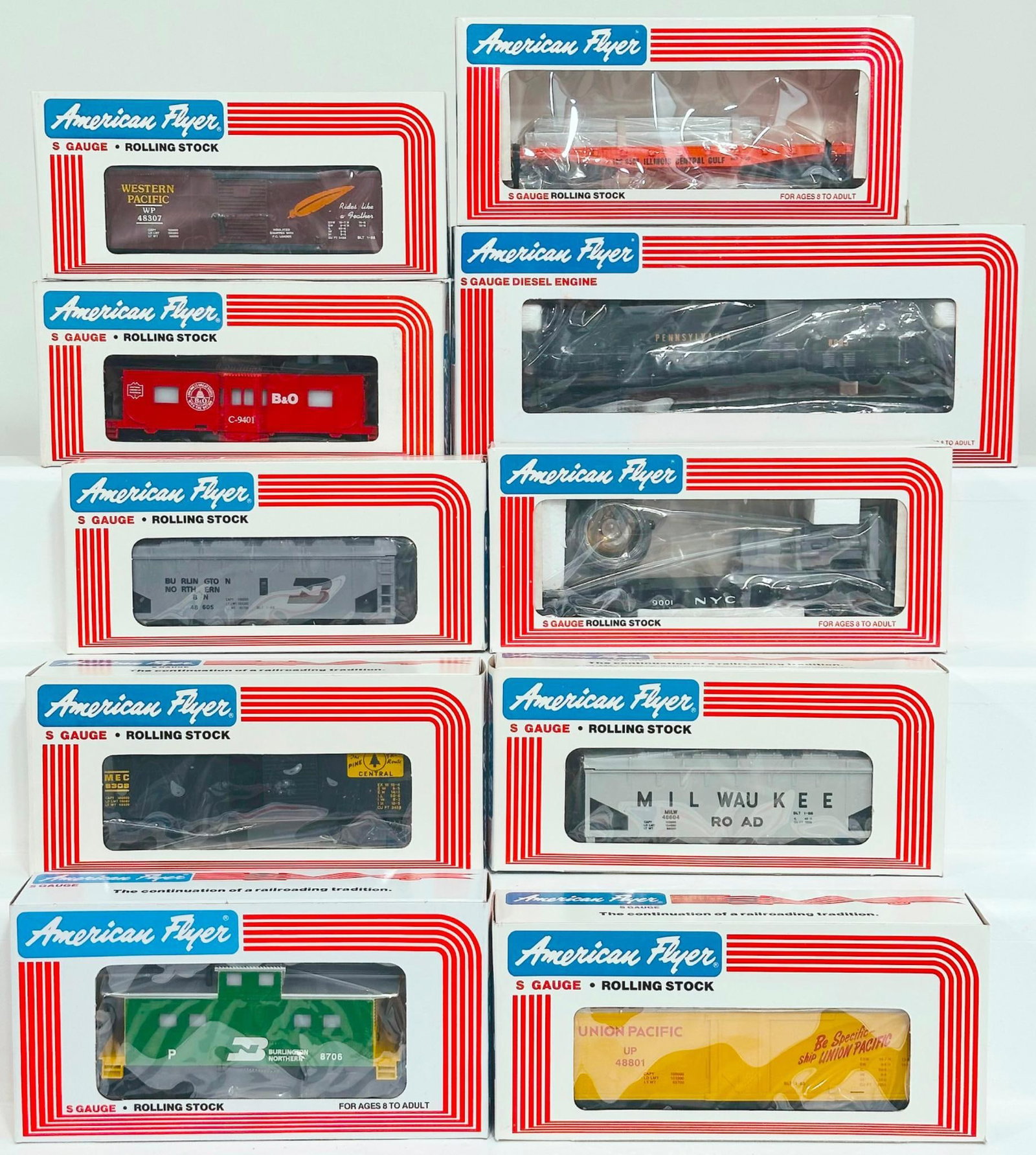 Lionel American Flyer Modern O Gauge Penn. GP-9 Diesel Switcher/Nine (9) Assorted Freight Cars Boxed (1 of 6)