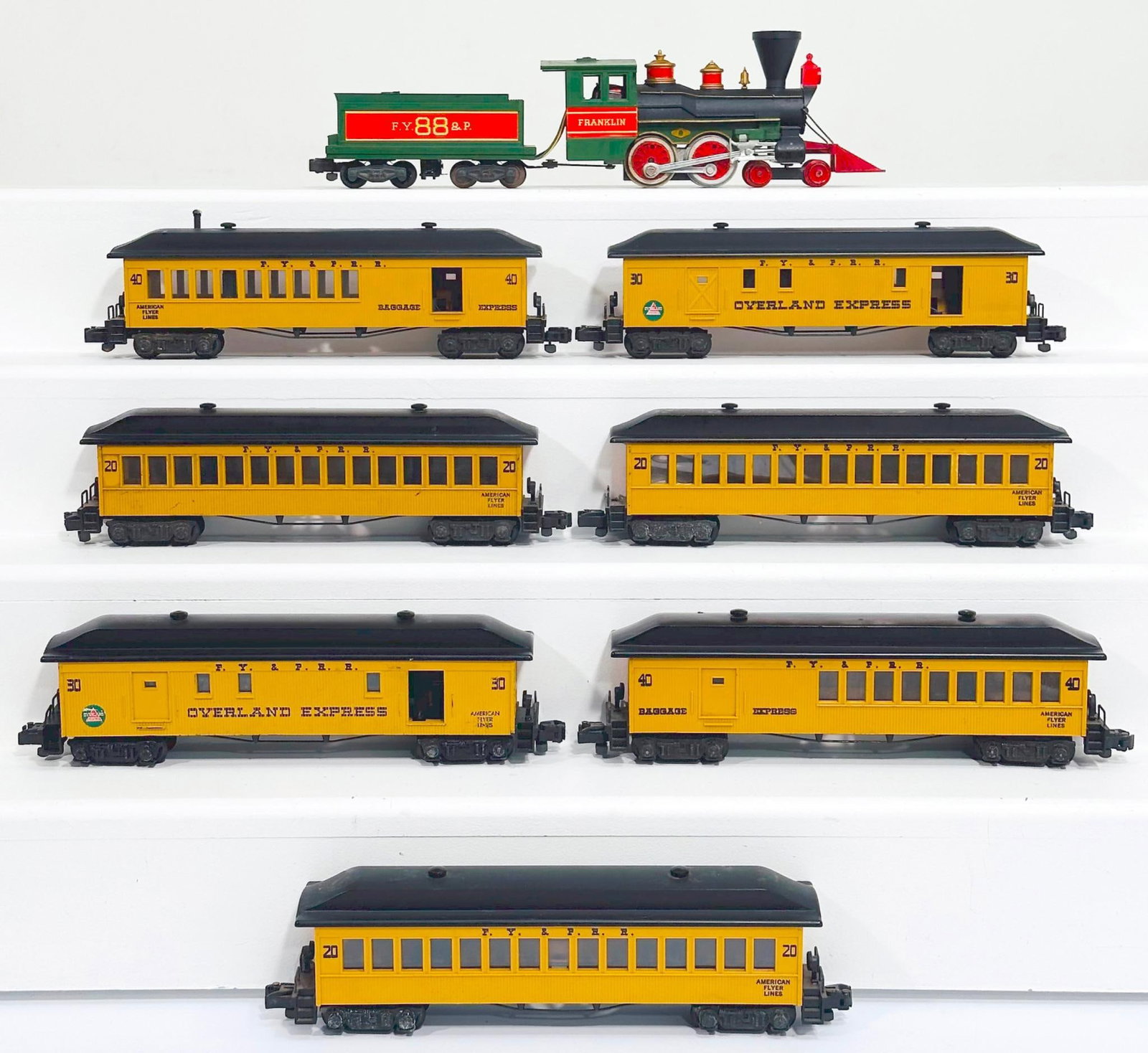 American Flyer Postwar S Gauge Franklin Locomotive and Tender and Seven (7) Woodsided Passenger Cars (1 of 6)