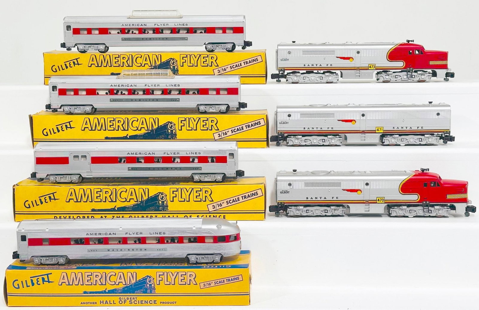 American Flyer Postwar S Gauge 470-471-473 Santa Fe A-B-A Alco Diesel Units/ Four (4) Assorted Cars (1 of 8)