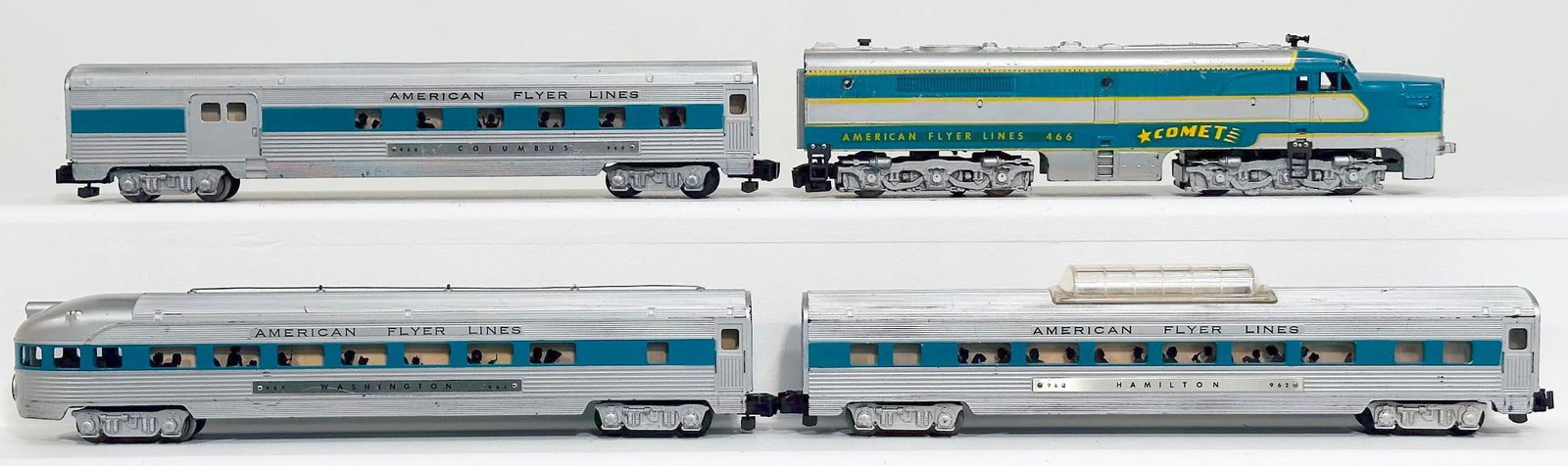 American Flyer Postwar S Gauge 466 Comet Alco A Powered Diesel Unit and 960-962-963 Passenger Cars (1 of 6)