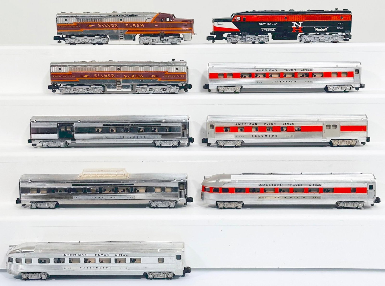 American Flyer Postwar S Gauge 497 New Haven Alco A Powered Diesel Units and 960 - 961 - 963 Cars (1 of 8)
