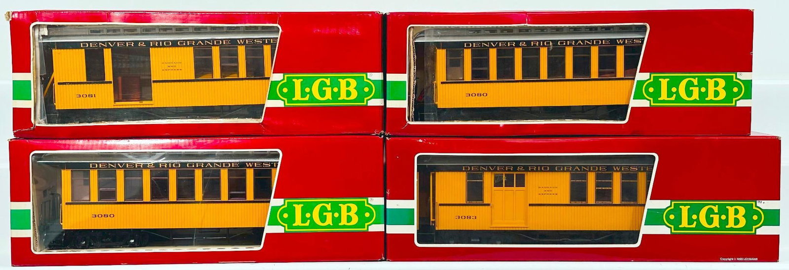 LGB Modern G Scale Four (4) Assorted Denver and Rio Grande Western Woodsided Passenger Cars Boxed (1 of 5)