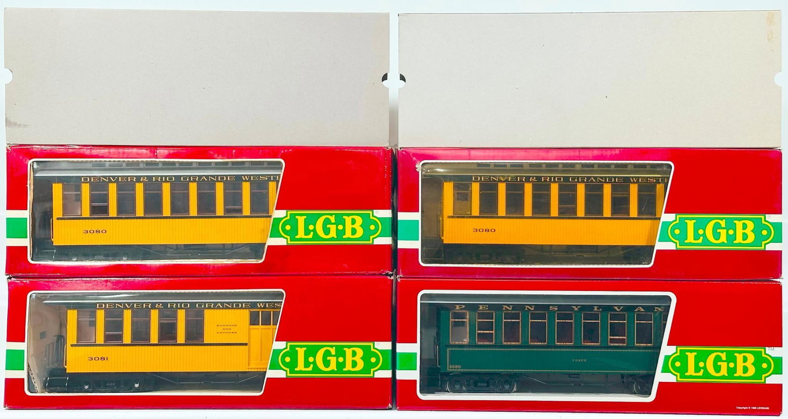 LGB Modern G Scale Four (4) Assorted Woodsided Denver & Rio Grande Western Passenger Cars Boxed (1 of 5)