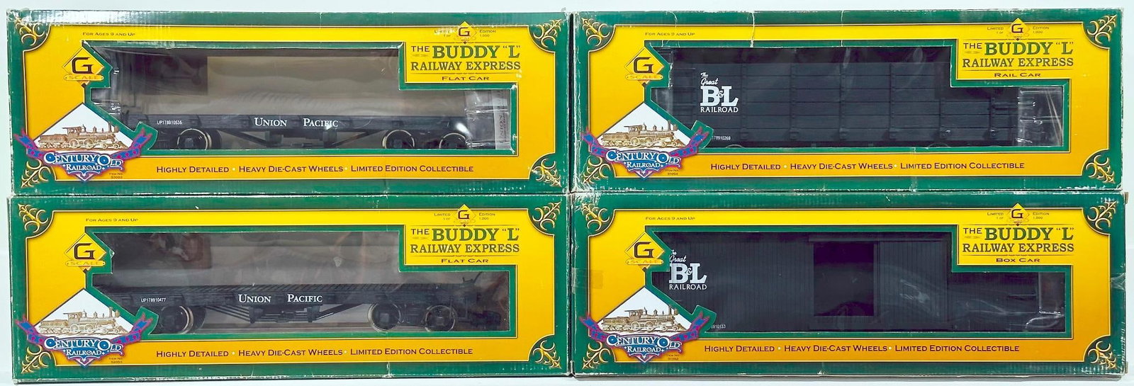 Buddy L Railway Express Modern G Scale Rail Car/Flat Car X2/Box Car Boxed (1 of 5)