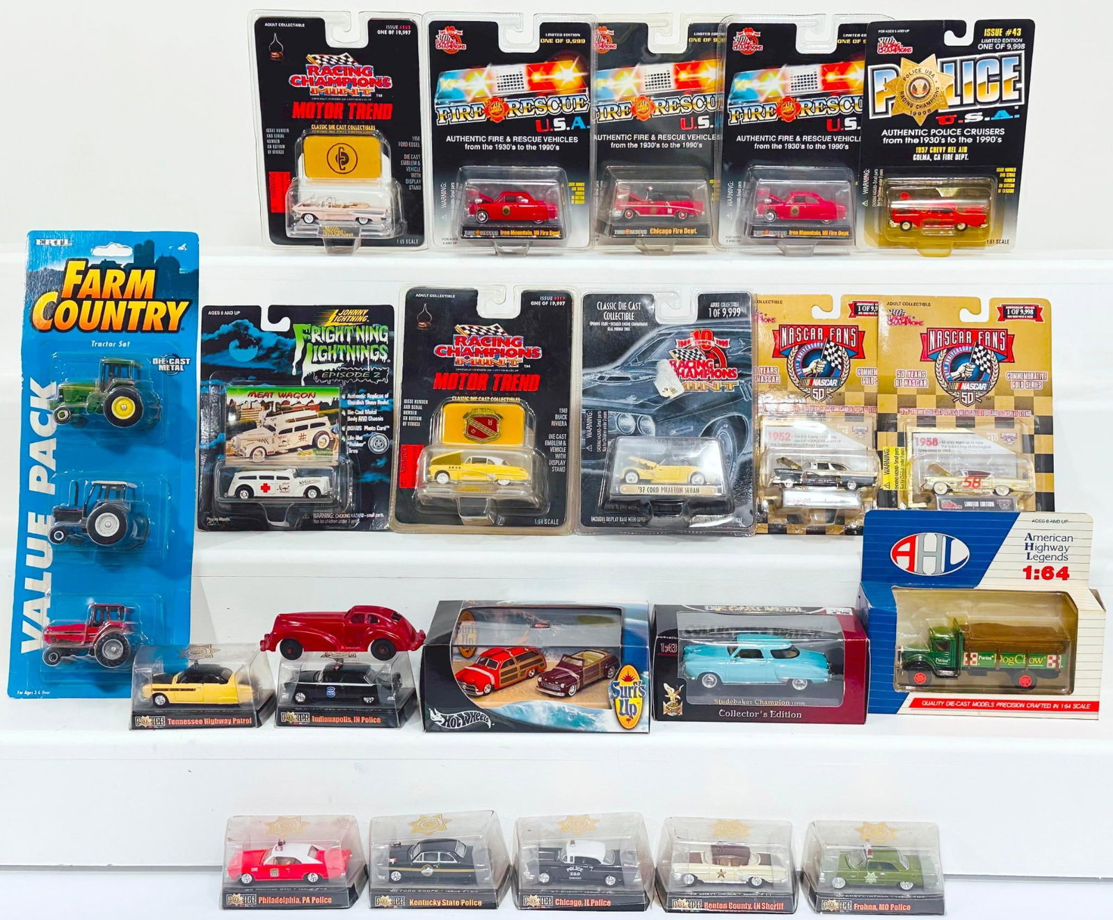 Diecast Metal Collectors Edition Modern 1:43 Scale Twenty-one (21) vehicles original packaging: Diecast Metal Collectors Edition Modern 1:43 Scale Twenty-one (21) vehicles original packaging, each in C8 or better and each with its original packaing. Longest item in this Lot is 14 inches.