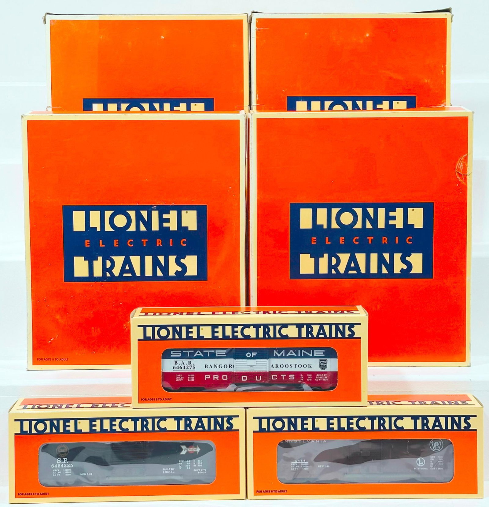 Lionel Modern O Gauge 6464 Box Car Series No. 4 Boxed X4: Lionel Modern O Gauge 6464 Box Car Series No. 4 Boxed X4, each in C9 and each with its original box. There are a total of twelve (12) freight cars in this Lot.