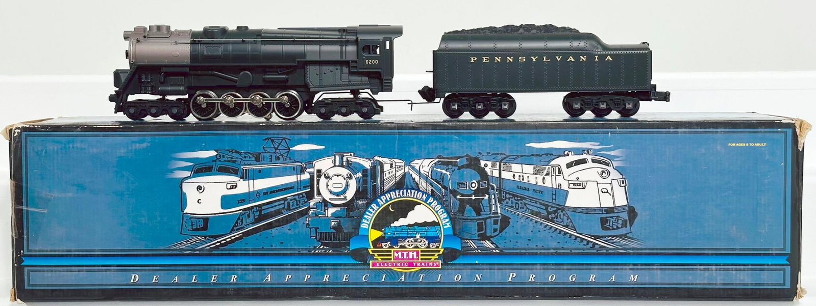 MTH Dealer Appreciation Program Modern O Gauge 6-8-6 Baby Turbine Steam Engine & Tender with PS 1.0: MTH Dealer Appreciation Program Modern O Gauge 6 - 8 - 6 Baby Turbine Steam Engine and Tender with PS - 1.0 Boxed, in C8 or better and with its original box that shows light to moderate wear.
