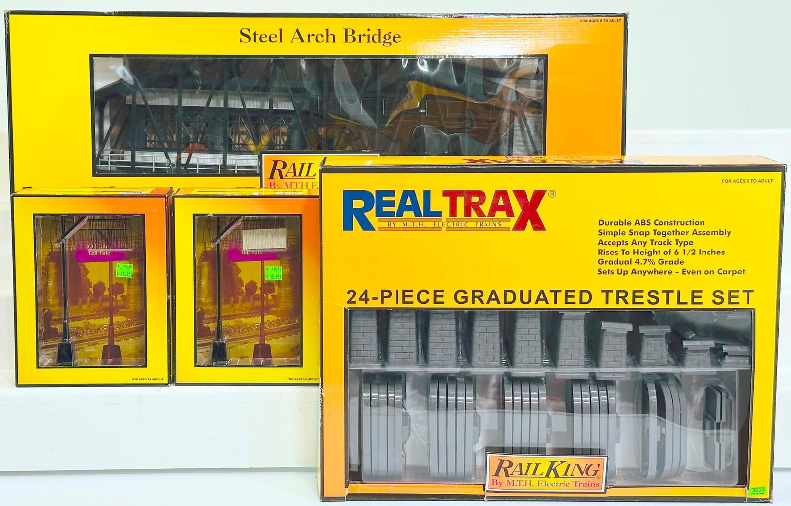 MTH Rail King Modern O Gauge Steel Arch Bridge/24-Piece Graduated Trestle System-Tell Tale Post X2 (1 of 6)