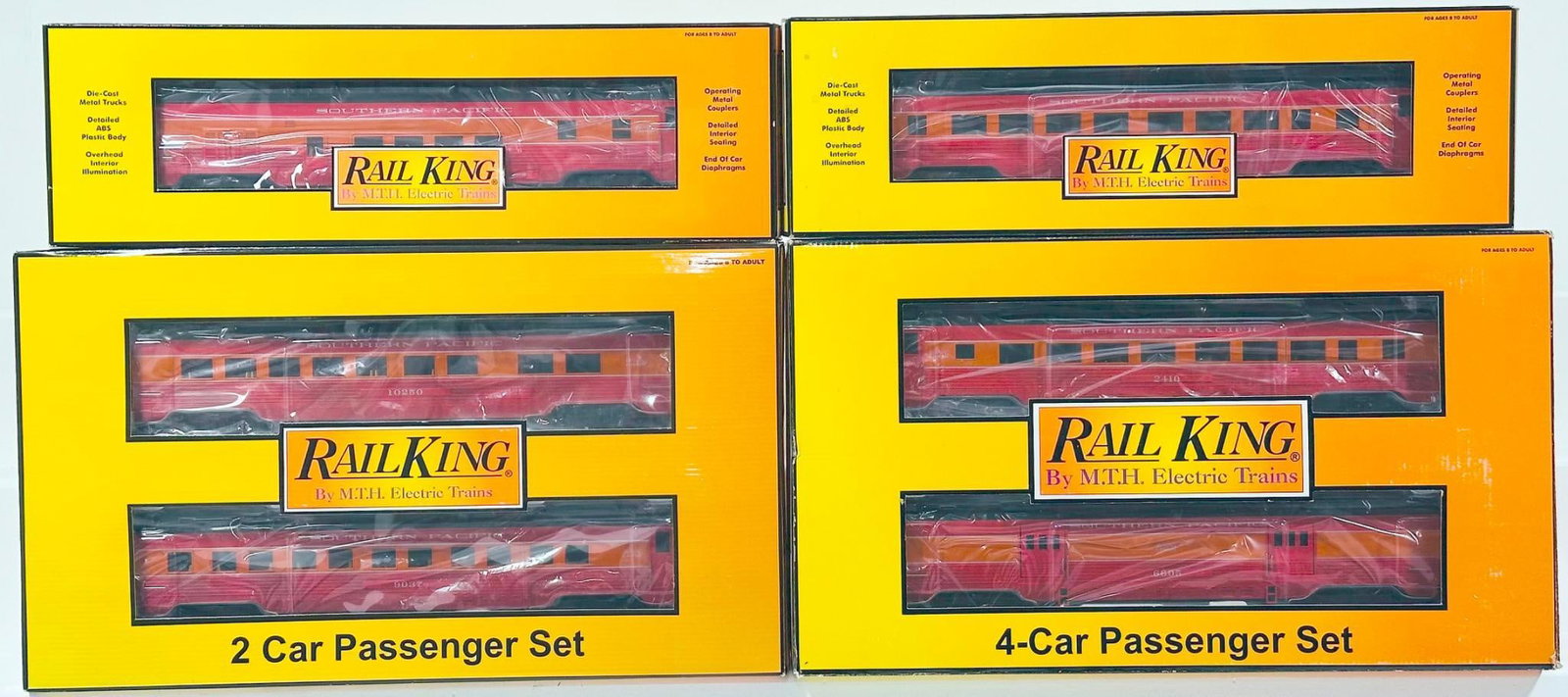 MTH Rail King Modern O Gauge Southern Pacific 4 Car 60 foot Streamlined Passenger Set (1 of 5)