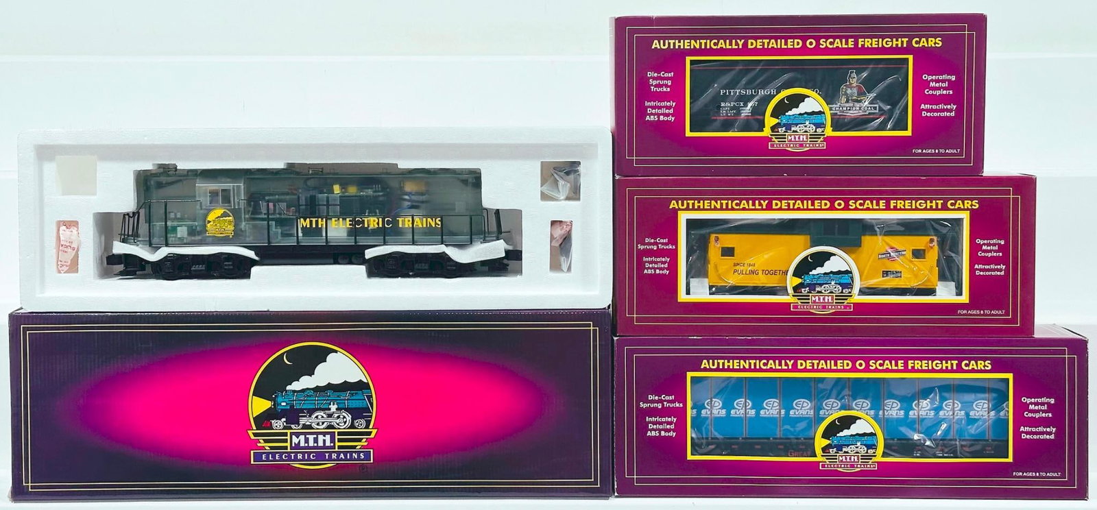 MTH Modern O Gauge Clear Body EMD GP-9 Diesel Switcher with PS 1.0 Boxed/Caboose/Hopper Car (1 of 5)