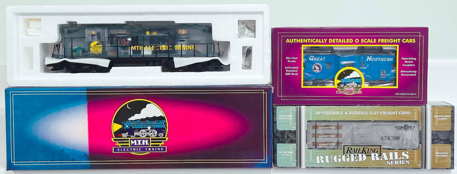 MTH Modern O Gauge Clear Body EMD GP-9 Diesel Switcher with PS 1.0 Boxed and Great Northern Caboose (1 of 5)