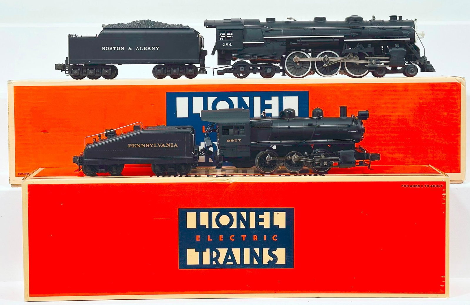 Lionel Modern O Gauge B & A Hudson Locomotive and Tender and Pennsylvania 0 - 6 - 0 B6 Switcher Loco: Lionel Modern O Gauge B & A Hudson Locomotive and Tender and Pennsylvania 0 - 6 - 0 B6 Switcher Locomotive and Tender Boxed, each in C8 to C9 and each with its original box.